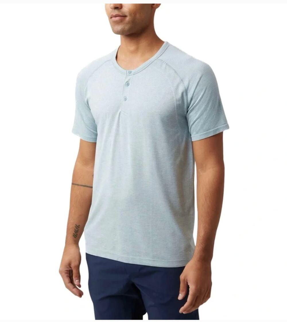 Lululemon Blue Metal Vent Tech Short Sleeve Henley Shirt 2.0 M Medium Men's